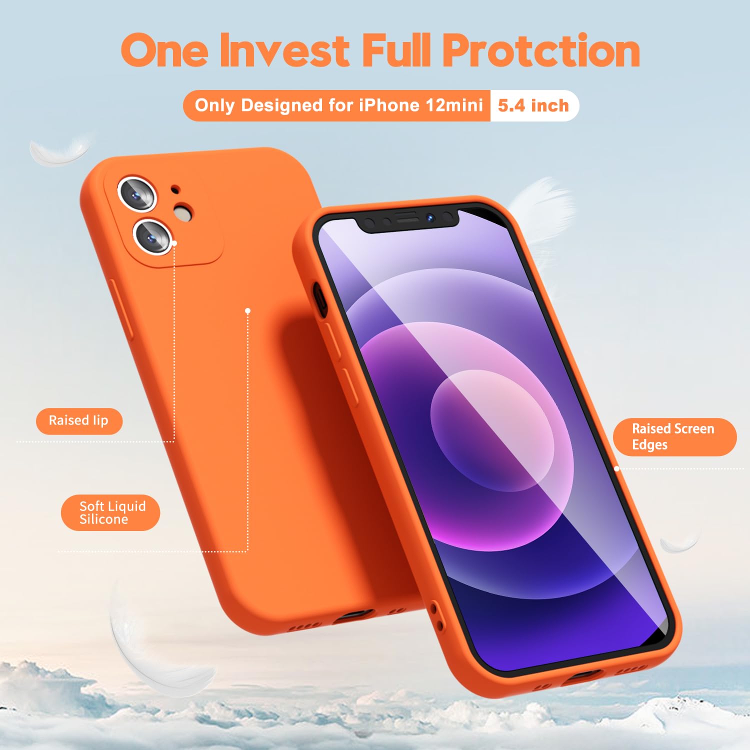 Oakxco For Iphone 12 Mini Case Liquid Silicone, Fluorescent Bright Solid Color, Soft Rubber Gel Elegant Aesthetic Cover, Thin Sl