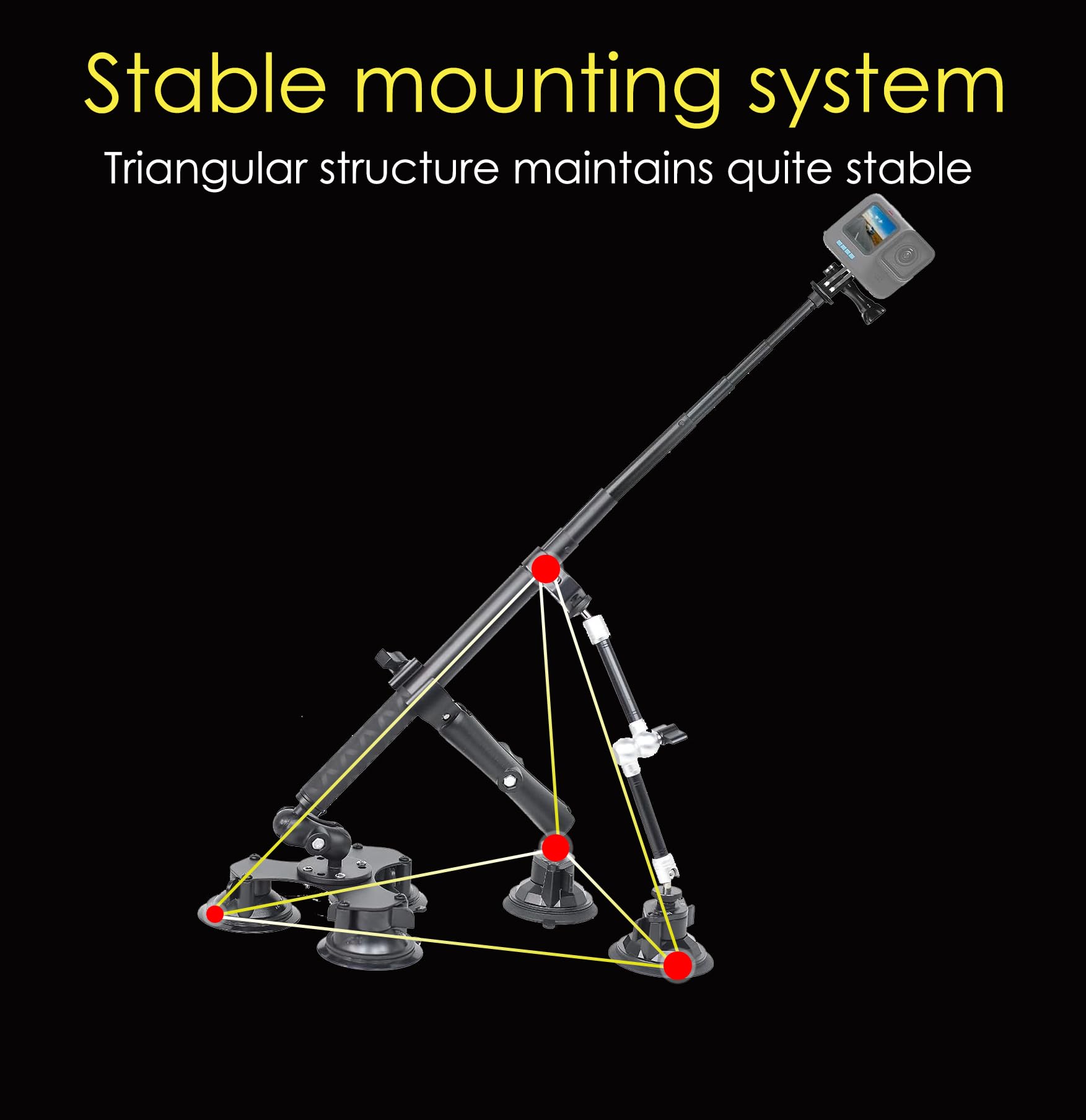 Fotoleey 360 Camera Suction Cup Car Mount Kit For Insta360 X4, X3, Gopro Max, Hero 12, Hero 11 For Heavy Duty Low Altitude Car F