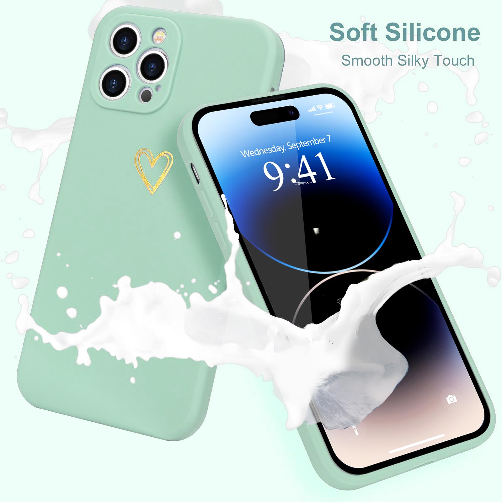 Wirvyuer For Iphone 14 Pro Case Cute Slim Shockproof Phone Case With Wireless Charging Support And Protection, Mint Green