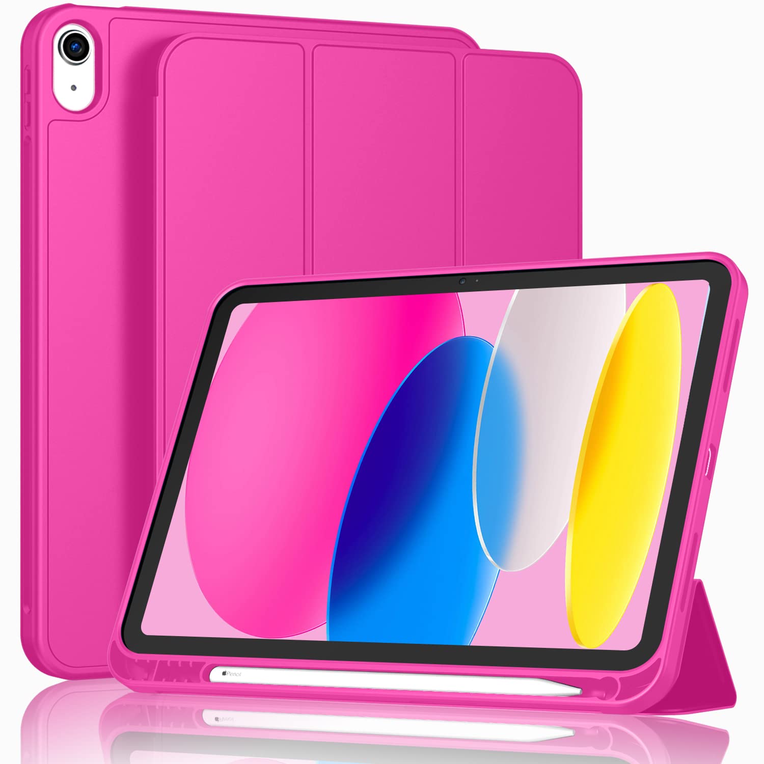 Imieet New Ipad (A16) 11Th Generation Case 11 Inch 2025, Ipad 10Th Generation Case 2022 10.9 Inch With Pencil Holder, Trifold Stand Smart Cover With Soft Tpu Back,Auto Wake/Sleep(Rose Red)