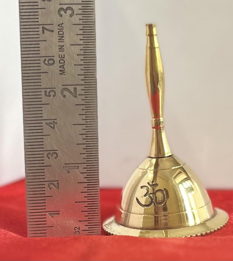 Indian Consigners Hand Bell Loud Brass Call Bells 3 Inches Altar Pendulam Use (Om Gold)