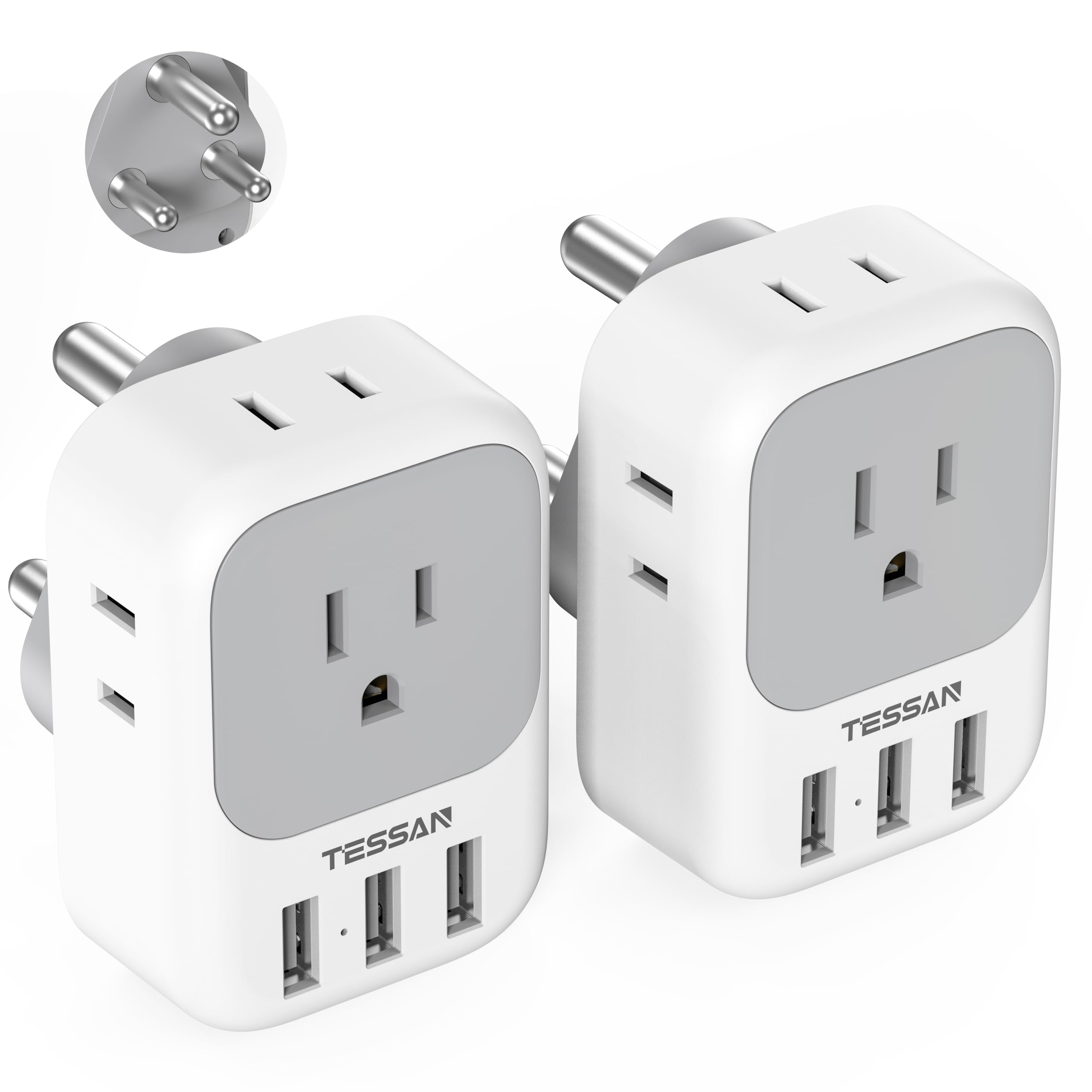 South Africa Plug Adapter 2 Pack, Tessan Type M Travel Adaptor With 4 Ac Outlets 3 Usb Ports, Us To South Africa Botswana Namibi