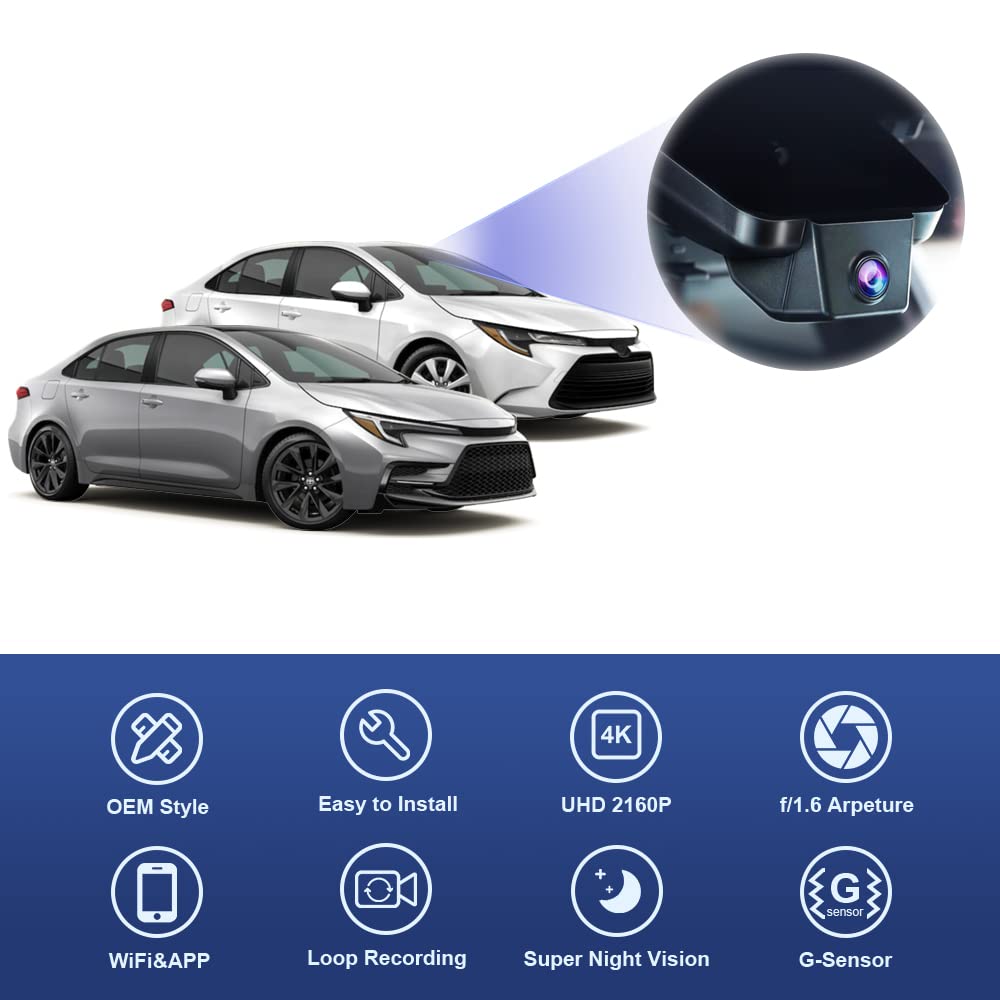 Fitcamx 4K Dash Cam Compatible With Toyota Corolla 2023 2024 Le Se Xle Xse Hybrid Hatchback, Oem Factory Look, 2160P Uhd Video,