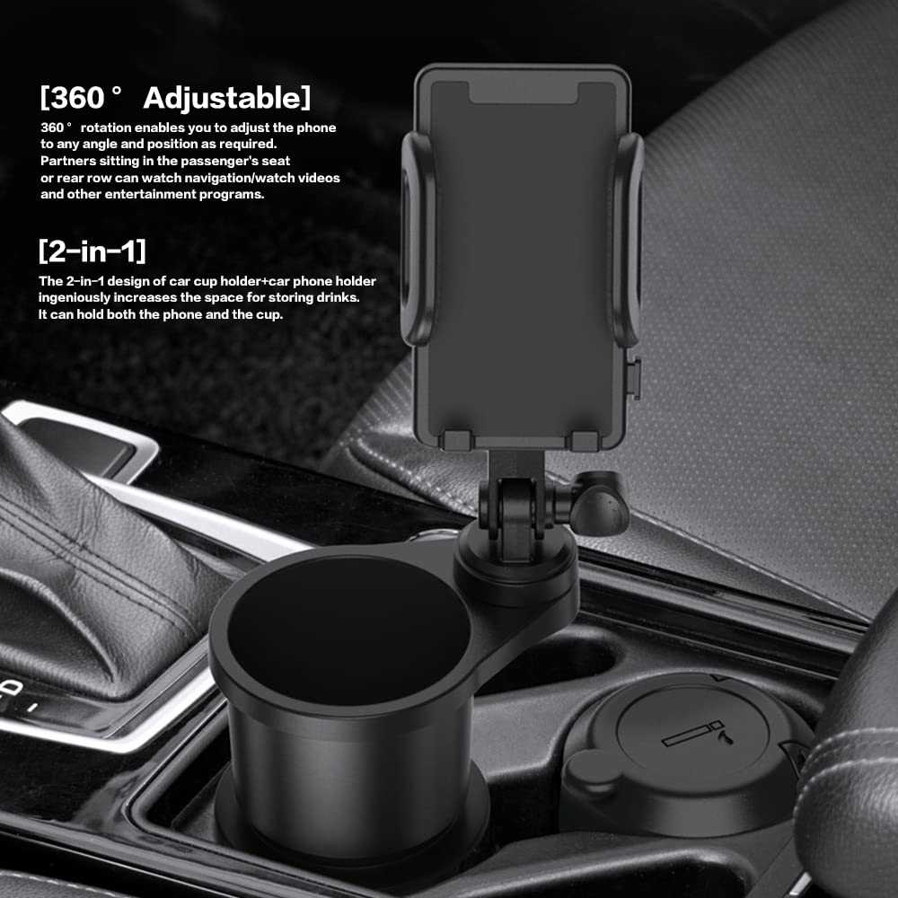 Reswish Car Cup Holder Phone Mount, Universal Auto Cell Phone Stand With Drink Expand Cup Holder,2 In 1 Multifunctional Car Cup