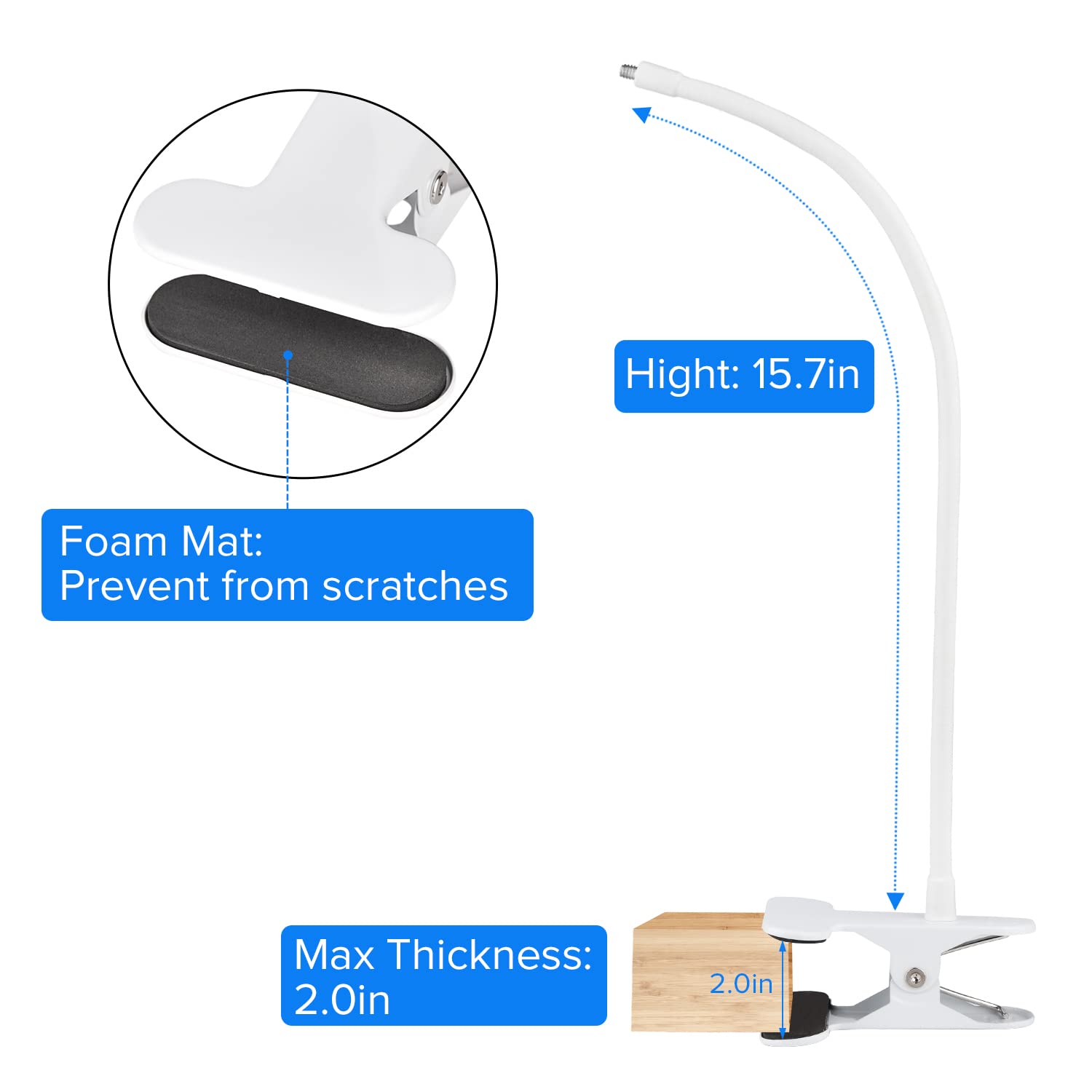 2Pack Clamp Mount For Ring Stick Up Cam & Ring Indoor Cam 1St Gen, Flexible Gooseneck Mounting Bracket To Attach Your Camera Anywhere With No Tools   White