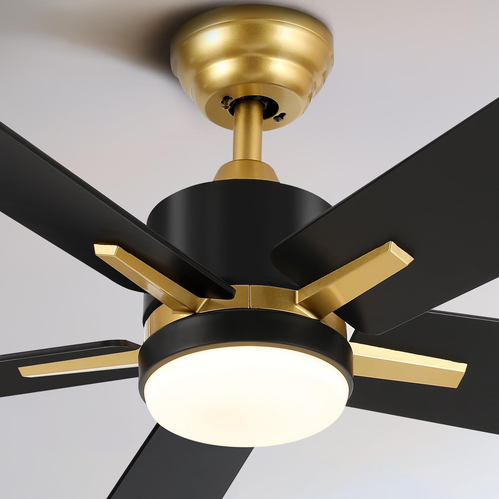 Yitahome 52 Inch Black Gold Ceiling Fan With Light Remote And App Control, Modern Dimmable Fanlight For Indoor Outdoor With Reve