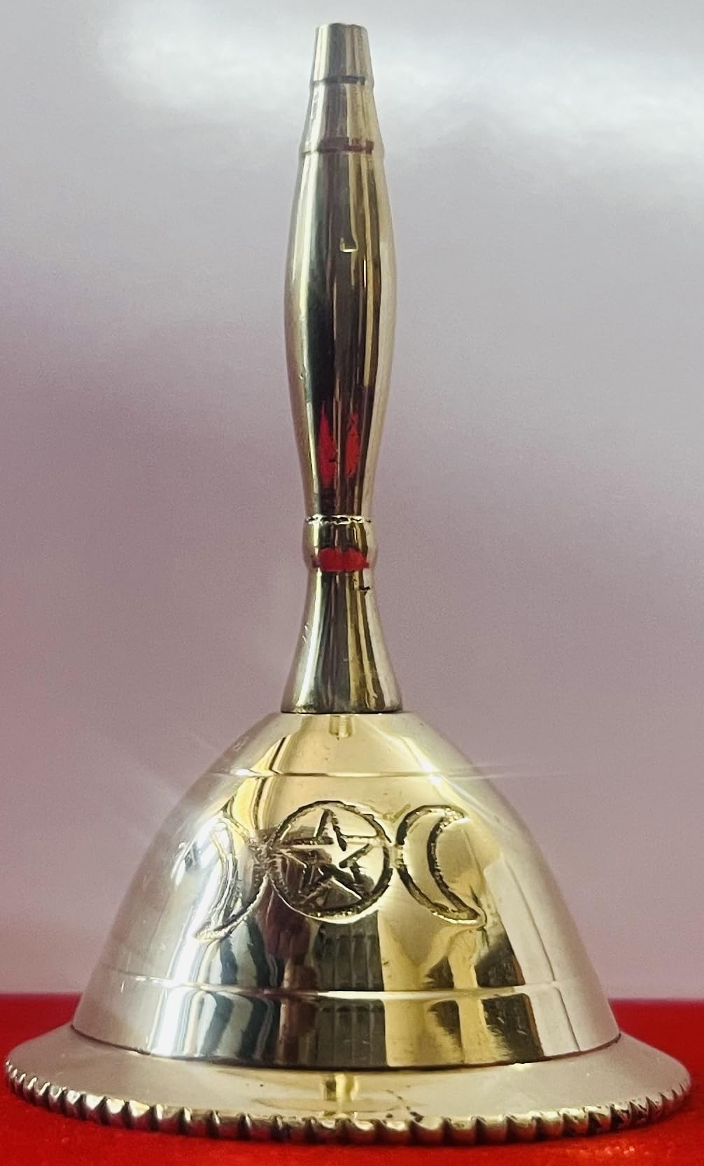 Indian Consigners Hand Bell Loud Brass Call Bells 3 Inches Altar Pendulam Use (Triple Moon Pentagram)