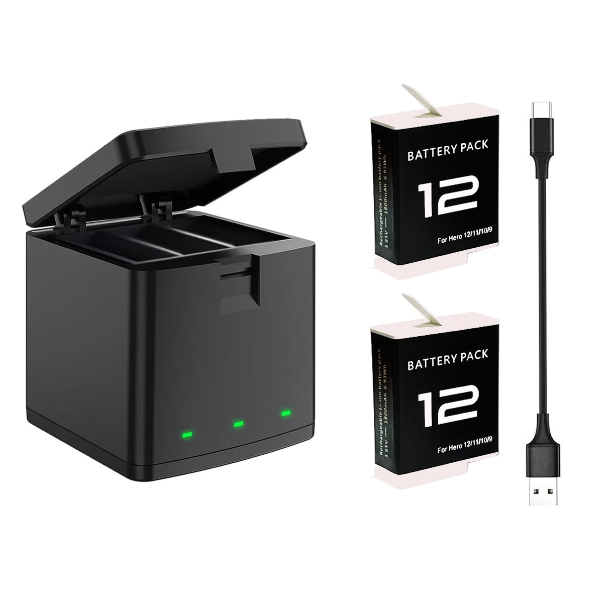 Battery For Gopro Hero 12 Black 3 Channel Dual Battery Charger Power Compatible With Gopro Hero 12 10 11 9 Black Dual Battery Ch