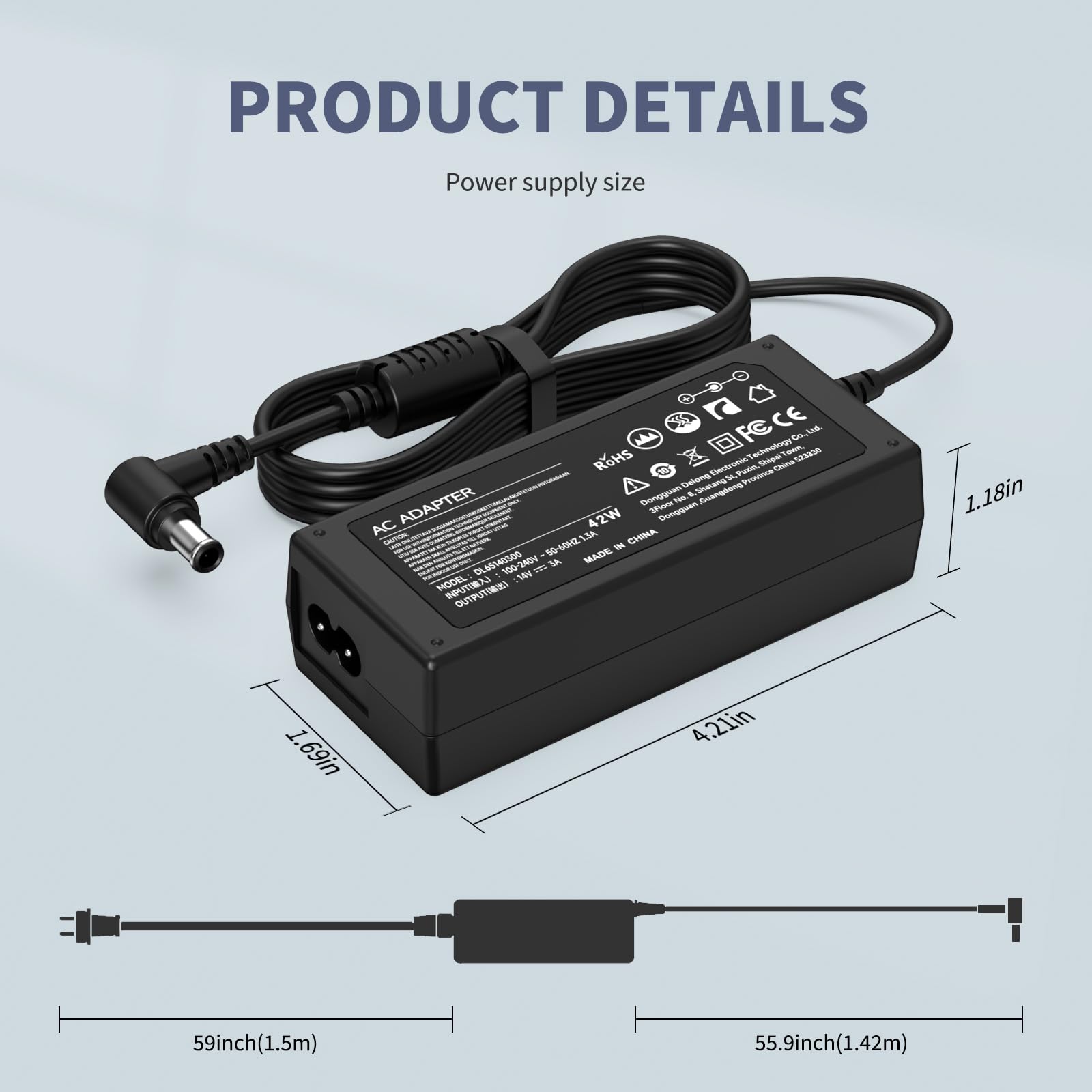 HFLRZZ 14V Power Cord for Samsung Monitors - Compatible with 15"-32" Models, Black, Model SK90195334