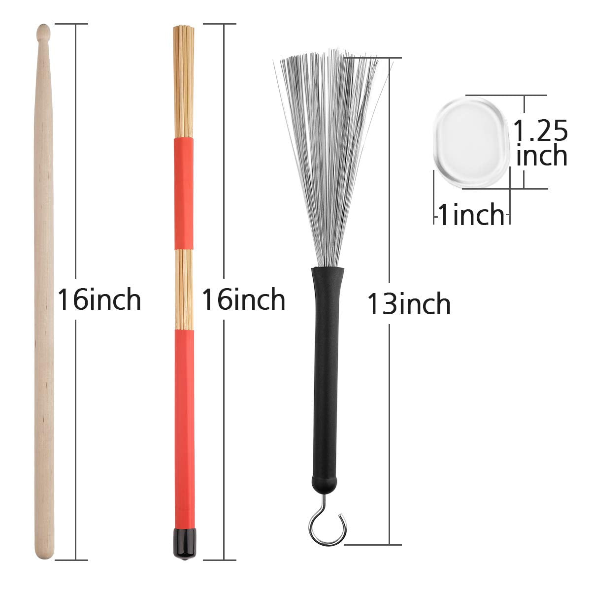 Drum Sticks Set,Eison 5A Maple Wood Drum Sticks,Drum Rods Brushes,Retractable Drum Wire Brushes,12Pcs Drum Dampeners With Portab