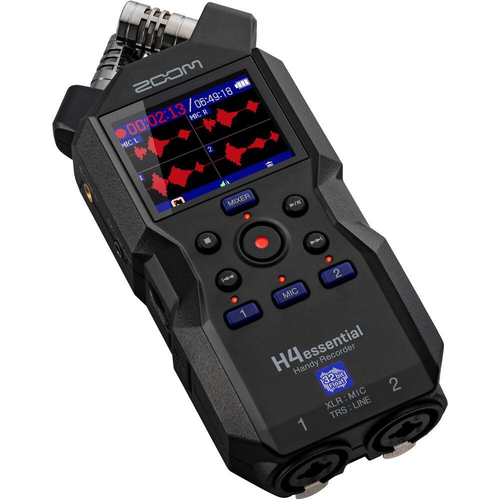 Zoom H4Essential 4-Track 32-Bit Float Portable Audio Recorder With Accessibility Option, Stereo Microphones, 2 Xlr/Trs Combo Inp
