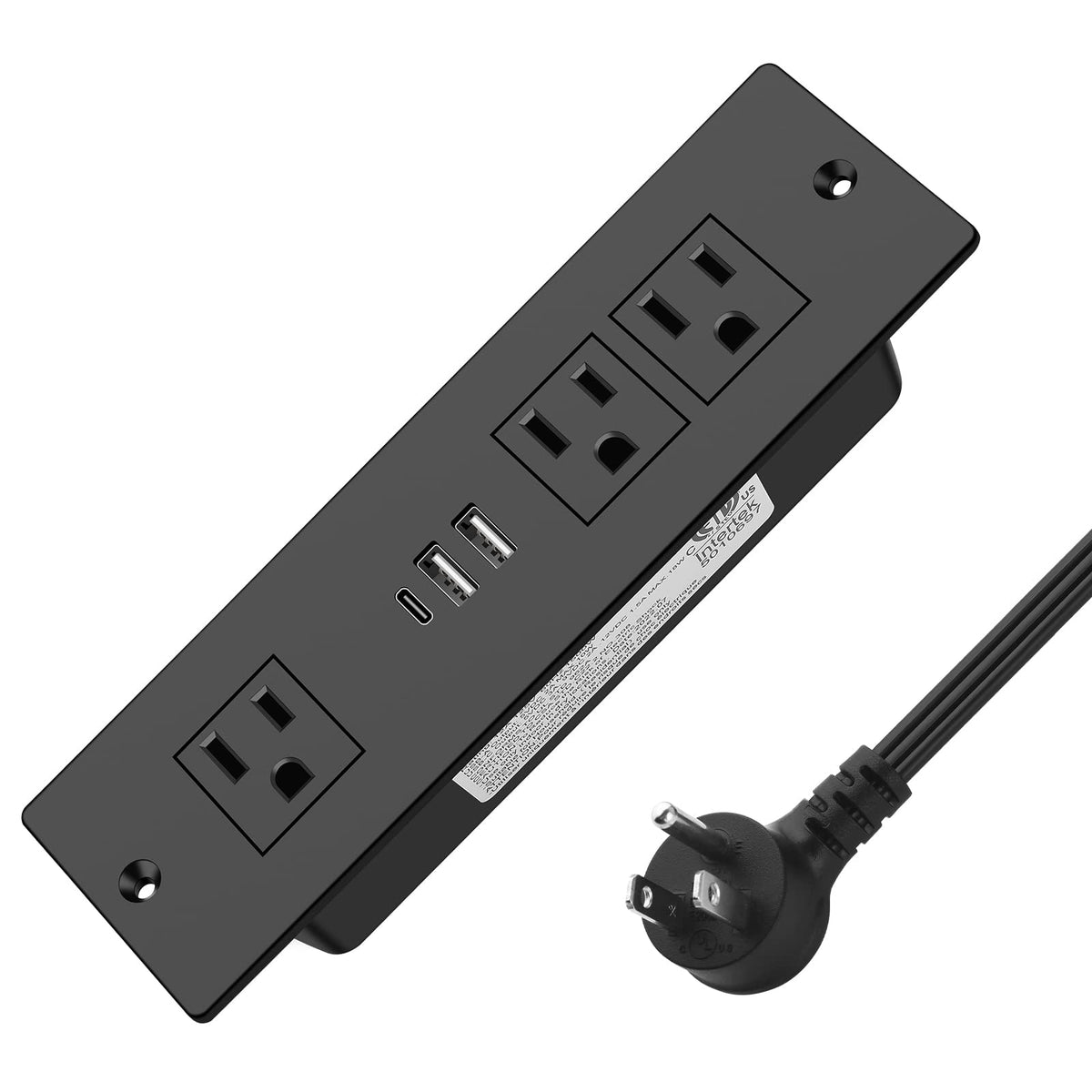 Recessed Power Strip, Furniture Drawer Outlet With 20W Pd Usb C & 18W Qc3.0 Usb A, Plug In 3 Outlets & Usb Ports, Flush Mount 3F