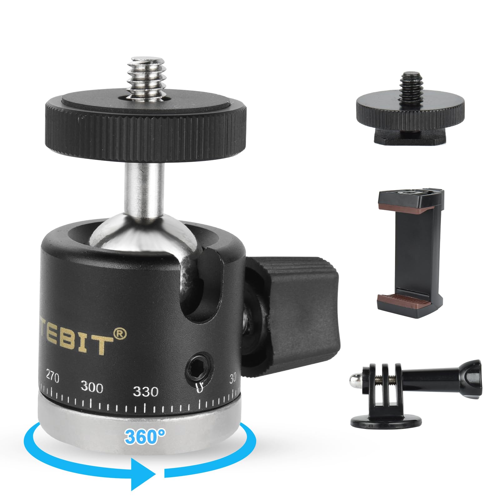 Utebit Mini Ball Head, 360� Panoramic Tripod Head With 1/4' Screw 3/8' Thread Mount, Metal Quick Release Plate Compatible With Arca Swiss For Video Cameras Dslr Cameras Loading 11.02Lb