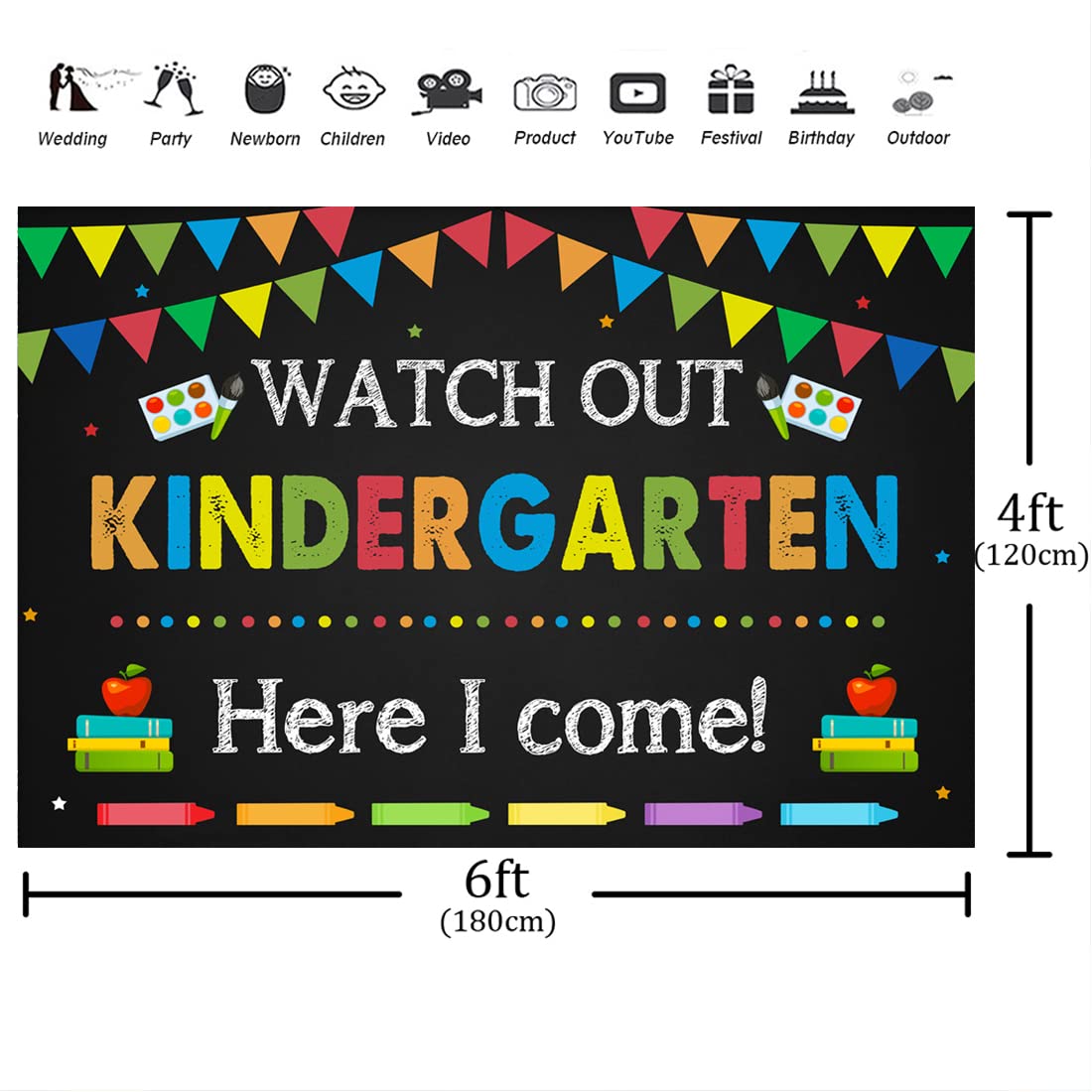 Aperturee Kindergarten Back To School Backdrop 6X4Ft Watch Out Here I Come First Day Of School Preschool Photography Background