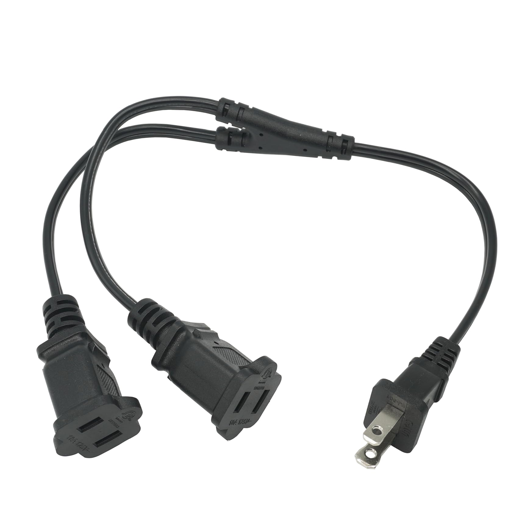 2 Prong 1 To 2 Extension Cord, 2 Way Indoor Power Cable Outlet Saver Splitter, Male To Female Y Splitter, Sjt 18 Gauge Wire, 10
