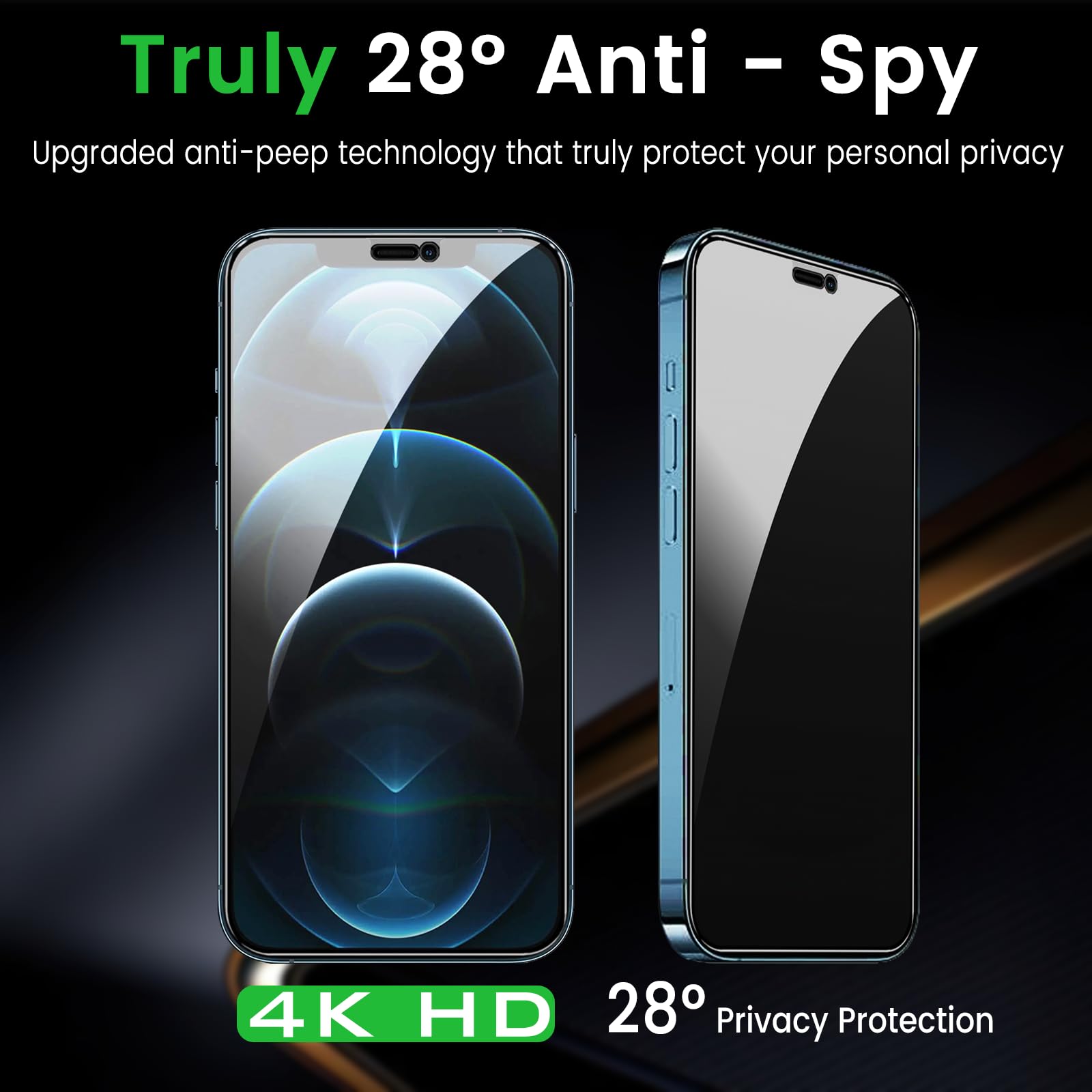 Nbiefuny 3 Pack Privacy Screen Protector For Iphone 12 Pro Max 6.7 Inch With 3 Pack Camera Lens Protector, Anti Spy Tempered Gla