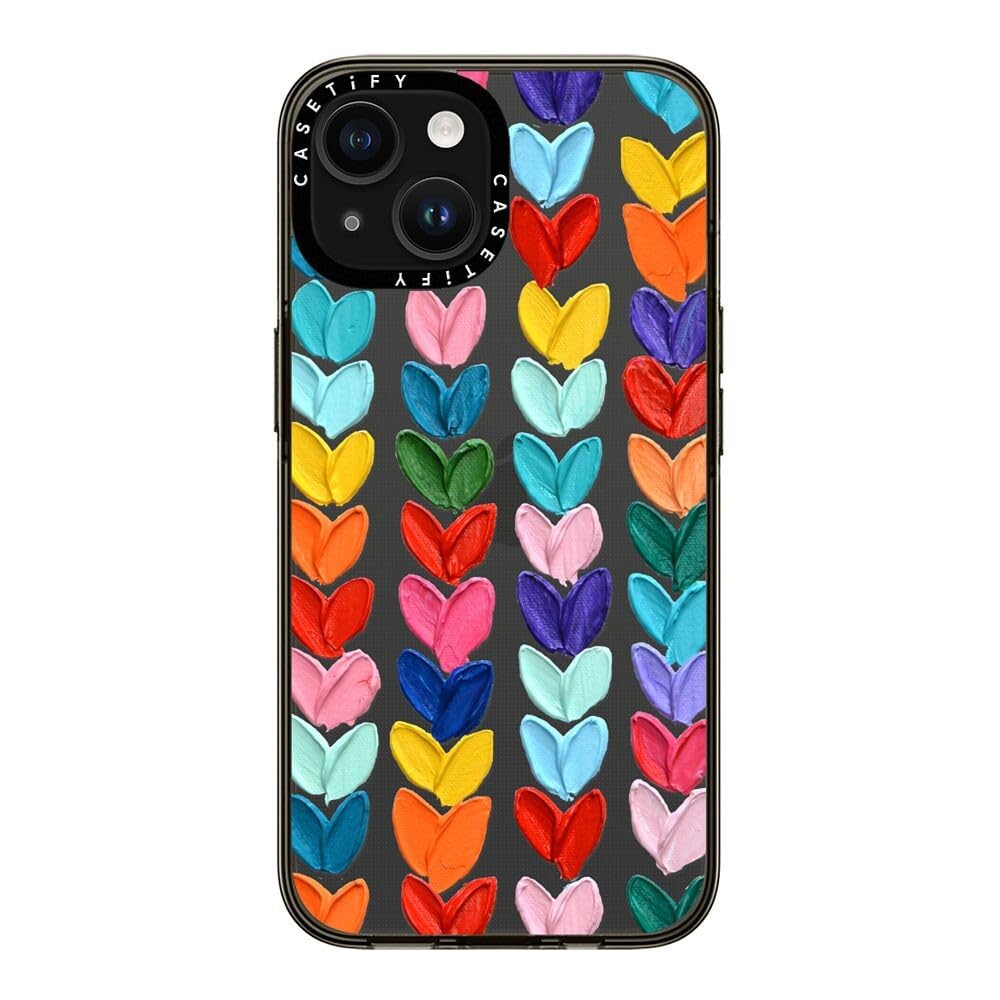 Casetify Compact Case For Iphone 15 [2X Military Grade Drop Tested / 4Ft Drop Protection]   Clear Polka Daub Hearts   Clear Blac