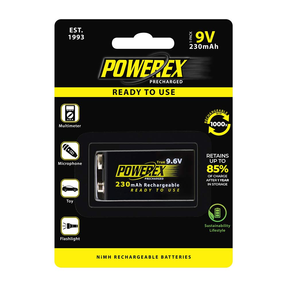 Powerex Low Self Discharge Precharged 9V(9.6V) Rechargeable Nimh Batteries (Mhr9Vp), 1 Pack