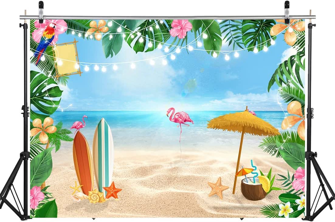 Lywygg 7X5Ft Summer Beach Backdrop Blue Sky Ocean Backdrops Coconut Tree Photo Backdrop Shower Backdrop Decoration Studio Backdr