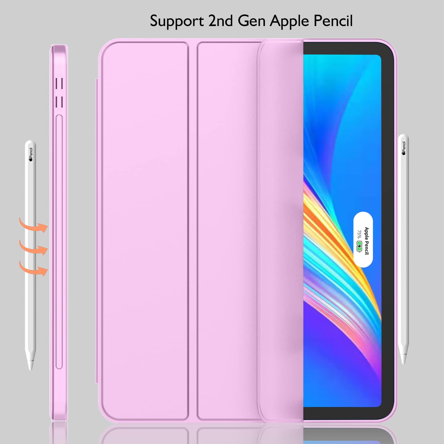 Imieet New Ipad Pro 11 Inch Case 2022(4Th Gen)/ 2021(3Rd Gen) With Pencil Holder [Support Ipad 2Nd Pencil Charging/Pair],Trifold Stand Smart Case With Soft Tpu Back,Auto Wake/Sleep(Pastel Violet)