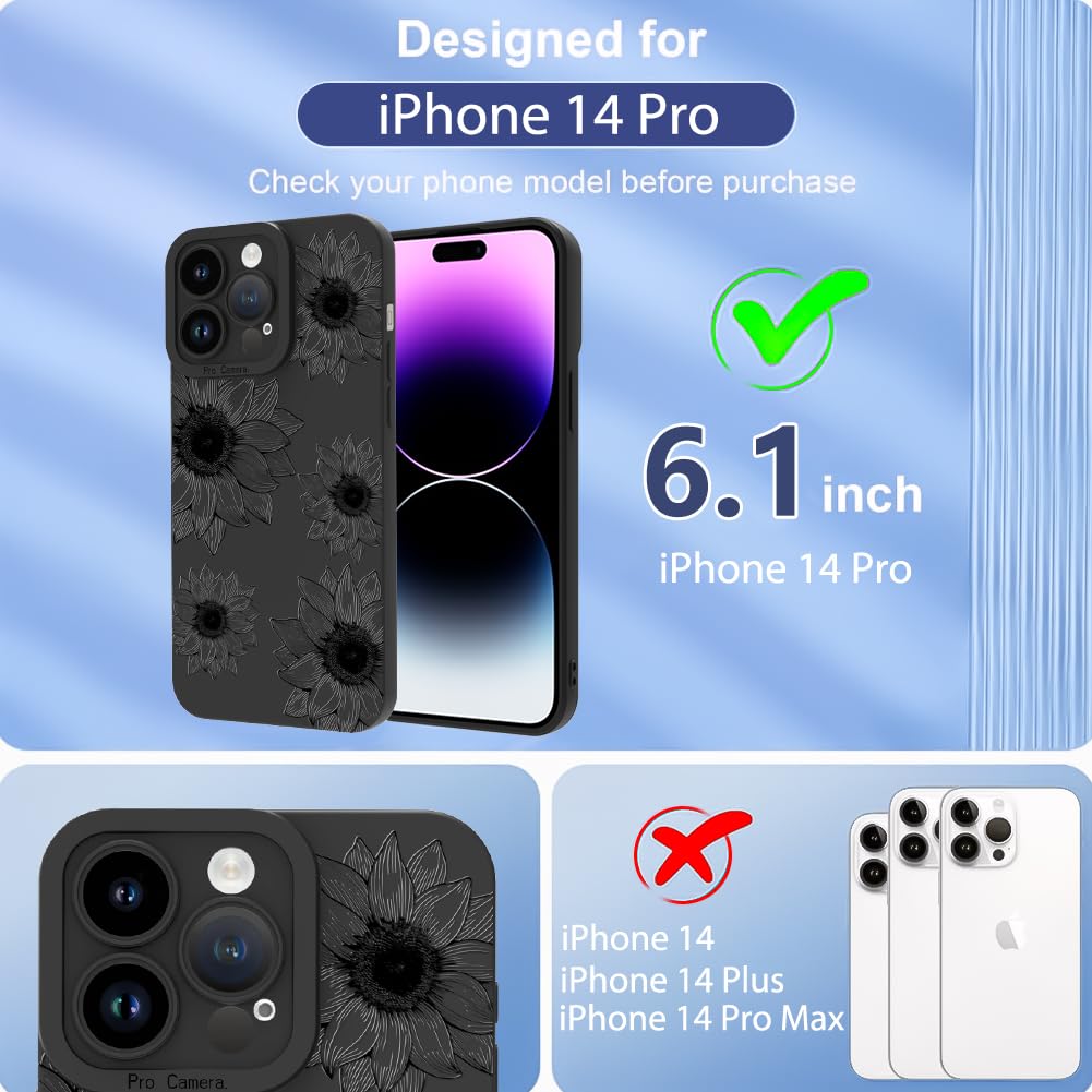 Ook Floral Case For Iphone 14 Pro Case, Cute Sunflower Floral Blooms Design Soft Tpu Shockproof Protective For Women Girls Phone