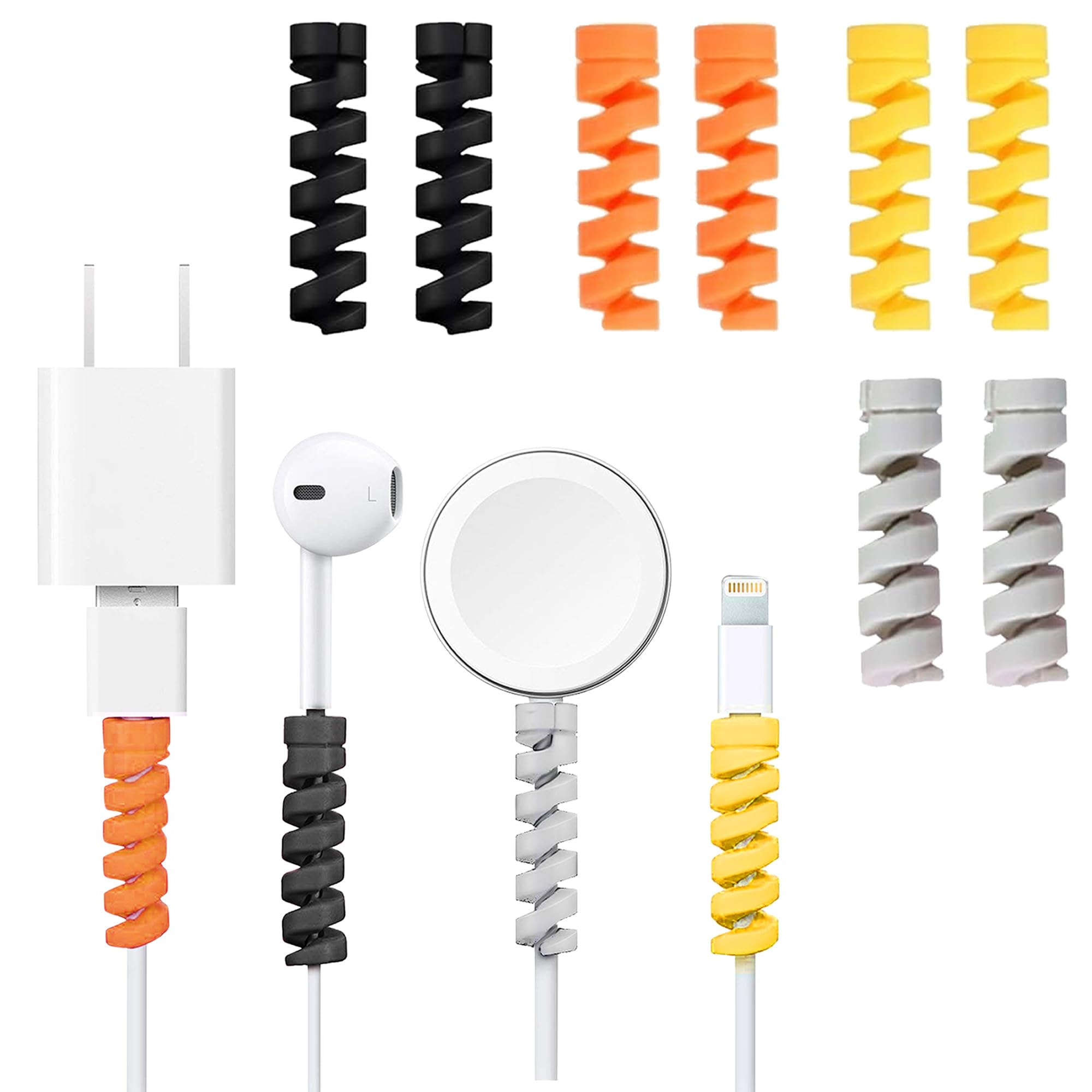 Glun Cable End Protectors, Rubber Spiral Sleeve, 5 Set Colour Charging Cable Saver, Data Cable Protection Sleeves
