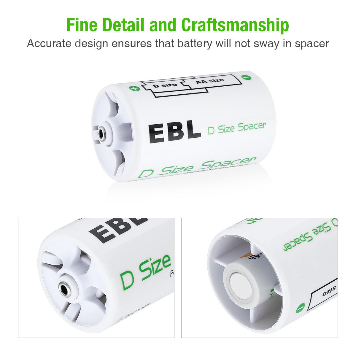Ebl D Size Battery Adapters, Aa To D Size Battery Spacer Converter Case Use With Rechargeable Aa Battery Cells   4 Pack