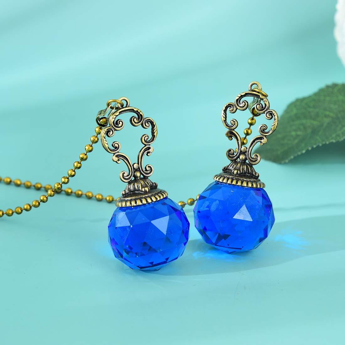 Longsheng   Since 2001   Set Of 2 Vintage Style Blue Fan Pull Ceiling Fan Chain Pulls Crystal Prism Ball