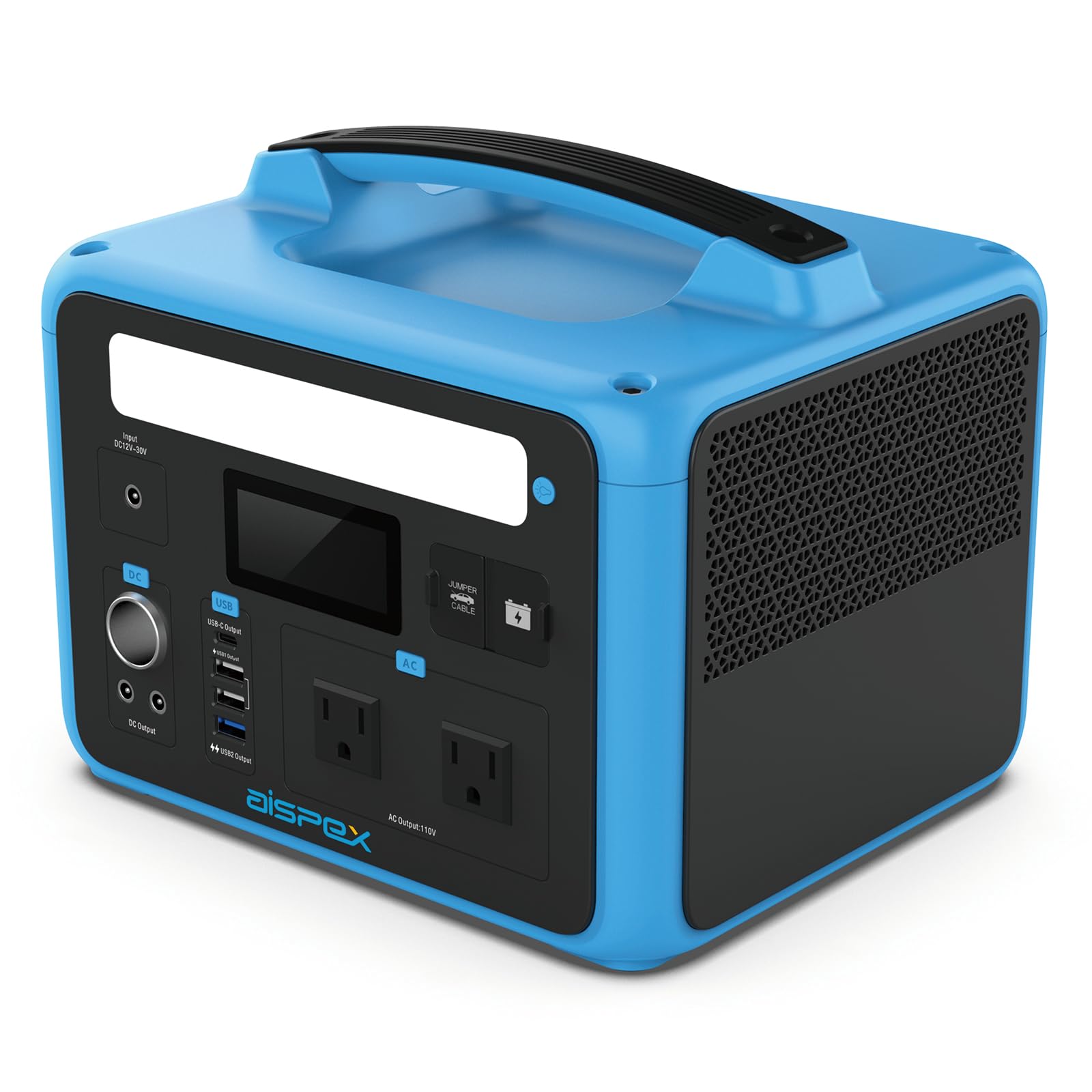 Portable Power Station 640Wh, AISPEX Solar Generator with Jumper Starter, 110V/600W Pure Sine Wave AC Outlet, PD 60W, Lifepo4 Ba