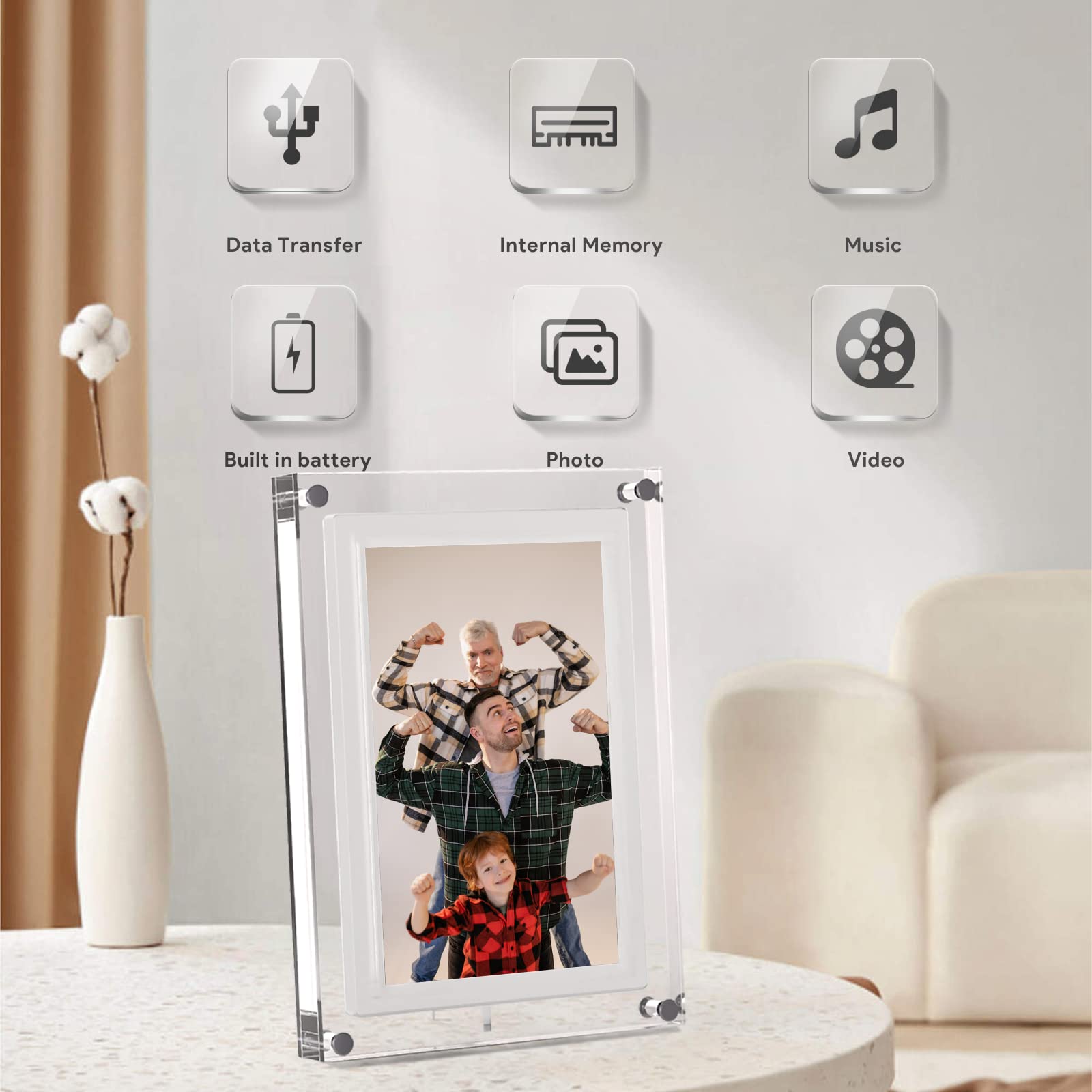 7 Inch Digital Picture Frame,Acrylic Video Frame With Auto Rotate Playback, 1Gb Internal Memory And 1500Mah Battery, Supports 10