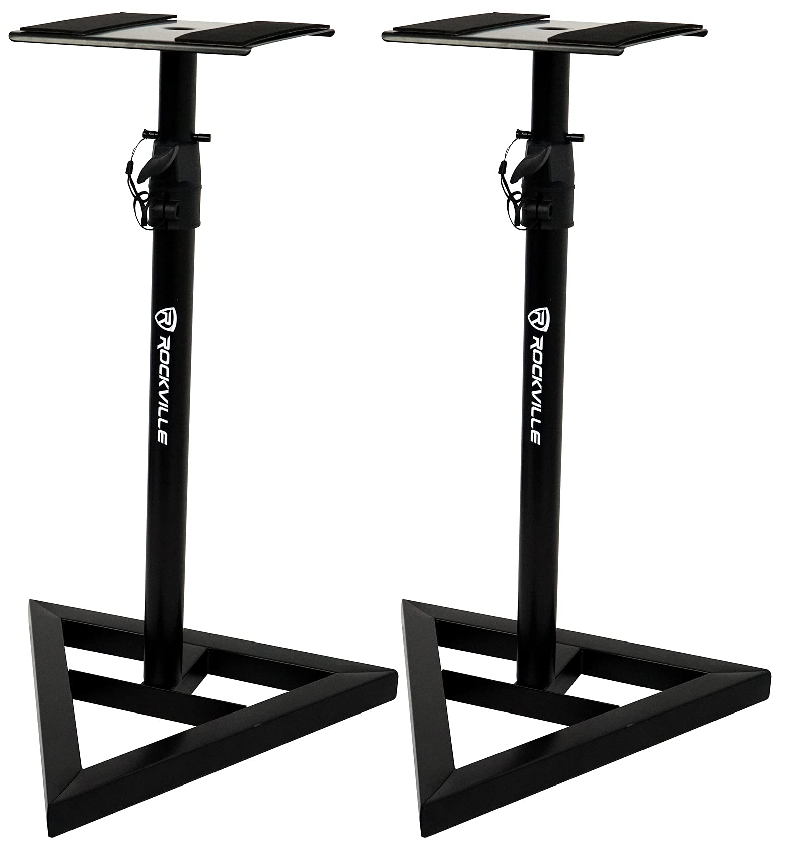 Rockville Rvsm1 Pair Of Near-Field Studio Monitor Stands, Adjustable Height 33-45In, Heavy-Duty Steel, Eva Foam Padding, Vibrati