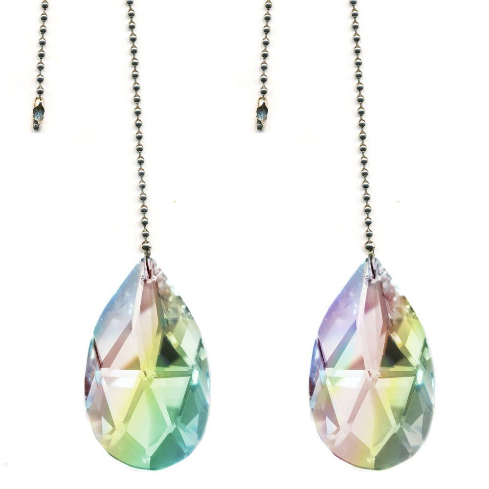 Magnificent Crystal 50Mm (2'') Ab Crystal Almond Prism 2 Pieces Dazzling Crystal Ceiling Fan Pull Chain