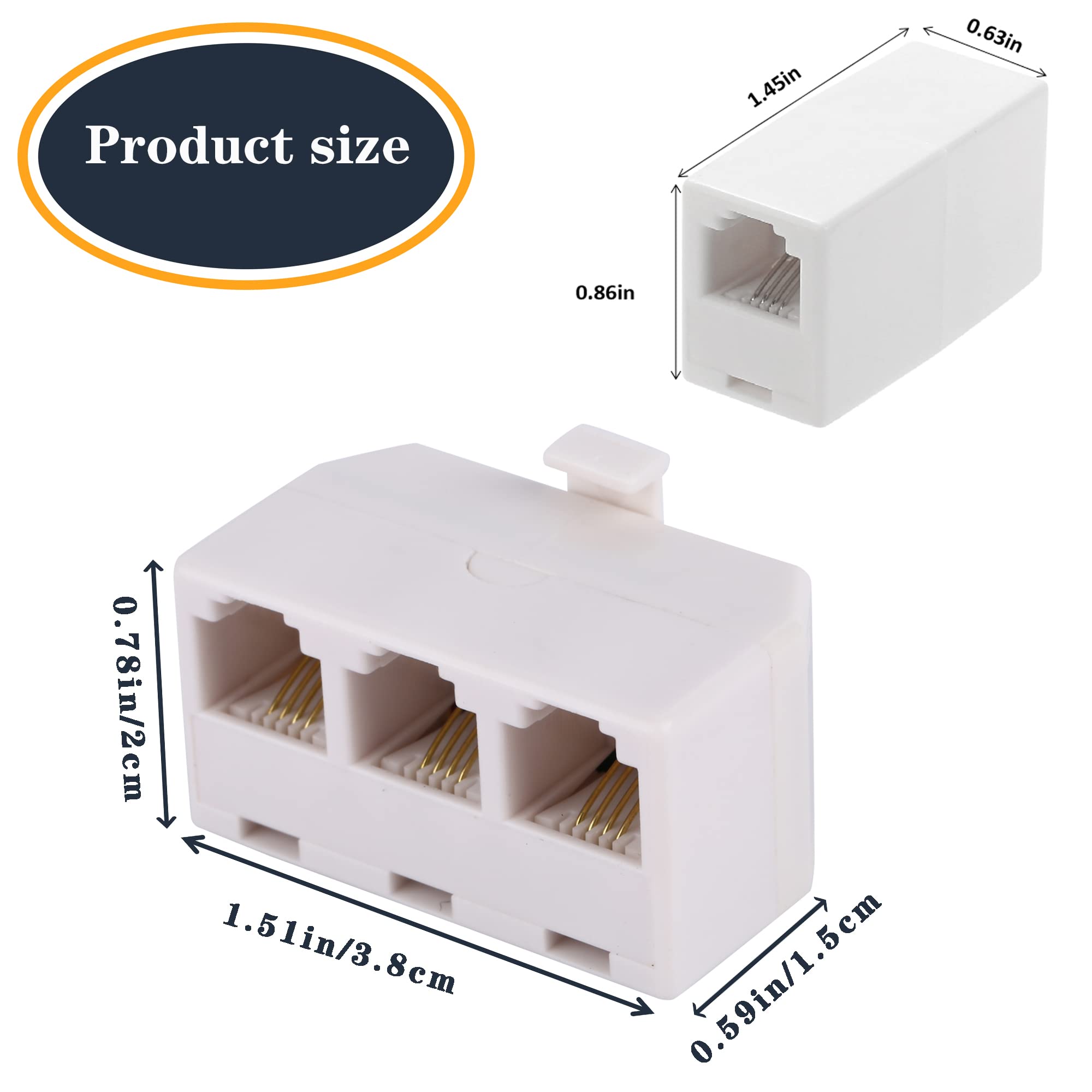 2+1Pack 2Pcs Phone Jack Splitter Rj11 6P4C Male To Females And 1Pc Phone Line Coupler For Landline And Fax  Beige (3 Way)