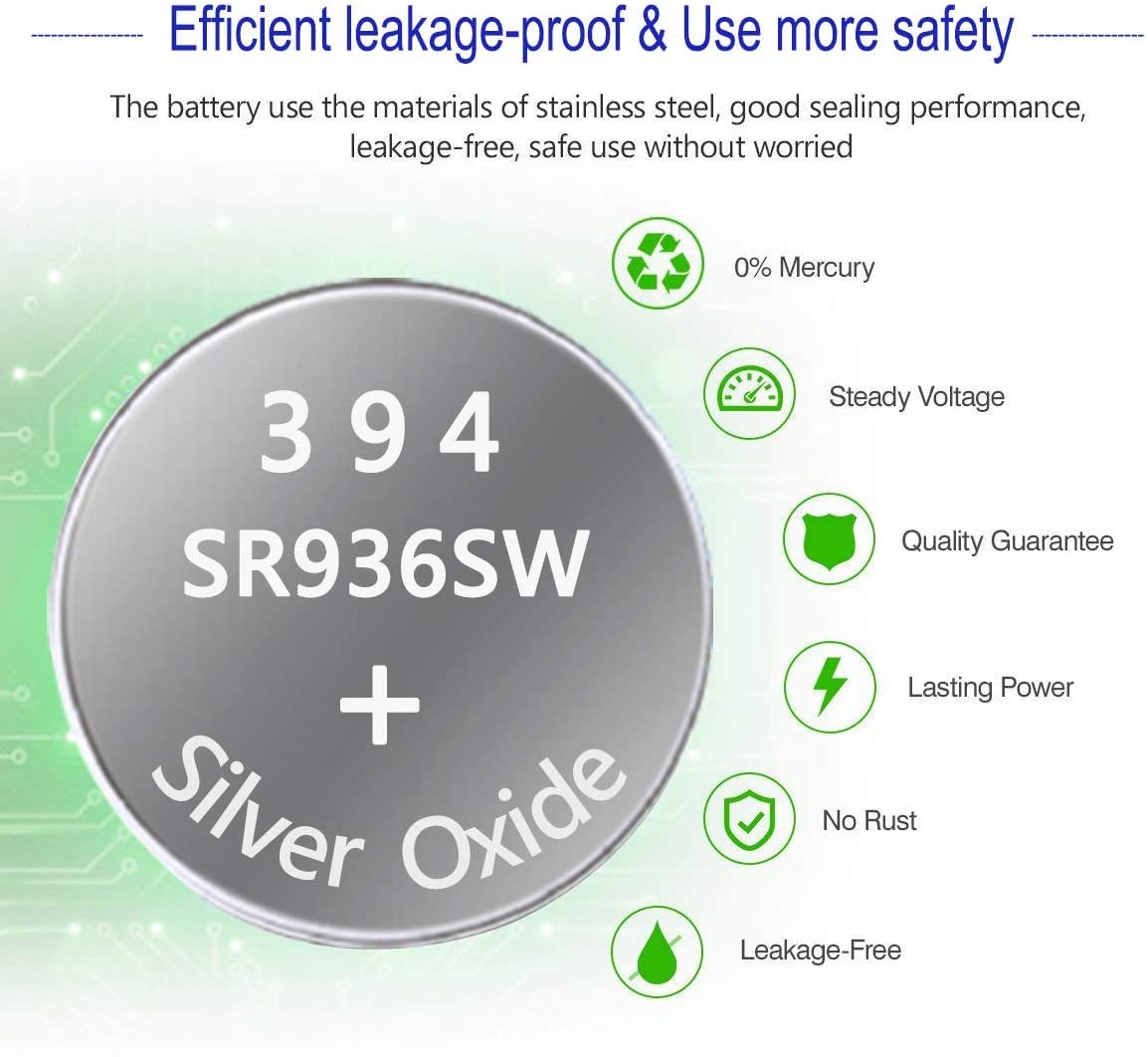 Uogtnon 394 Sr936Sw Watch Battery 1.55V Silver Oxide Button Cell (20-Pack)