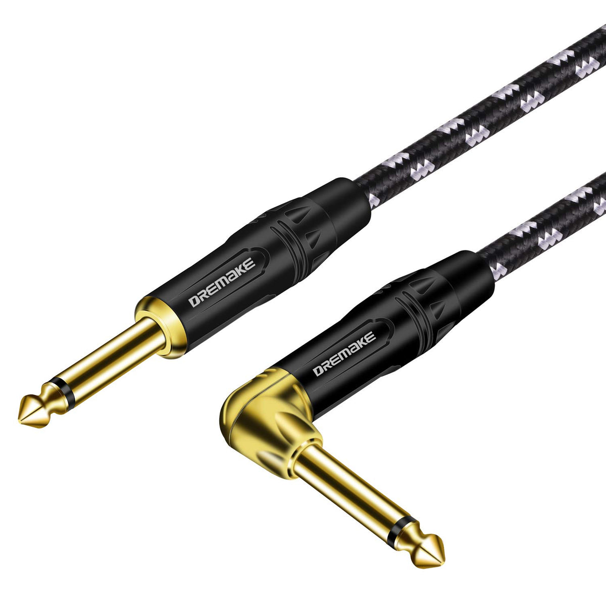 Dremake Straight To Right Angel Patch Cable, Black/White Tweed Quarter Inch Cable 1/4'' (6.3Mm) Guitar Amp, 25 Foot Guitar Cord 
