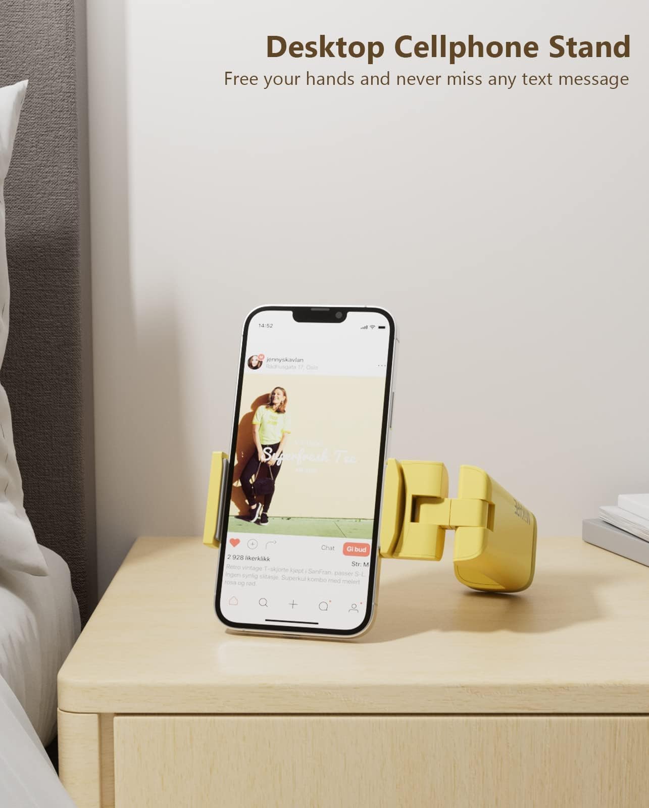 Miikare Yellow Phone Holder, Universal Portable Electronic Device Mount For Flying, 360 Degree Rotation, Compatible With Iphone,