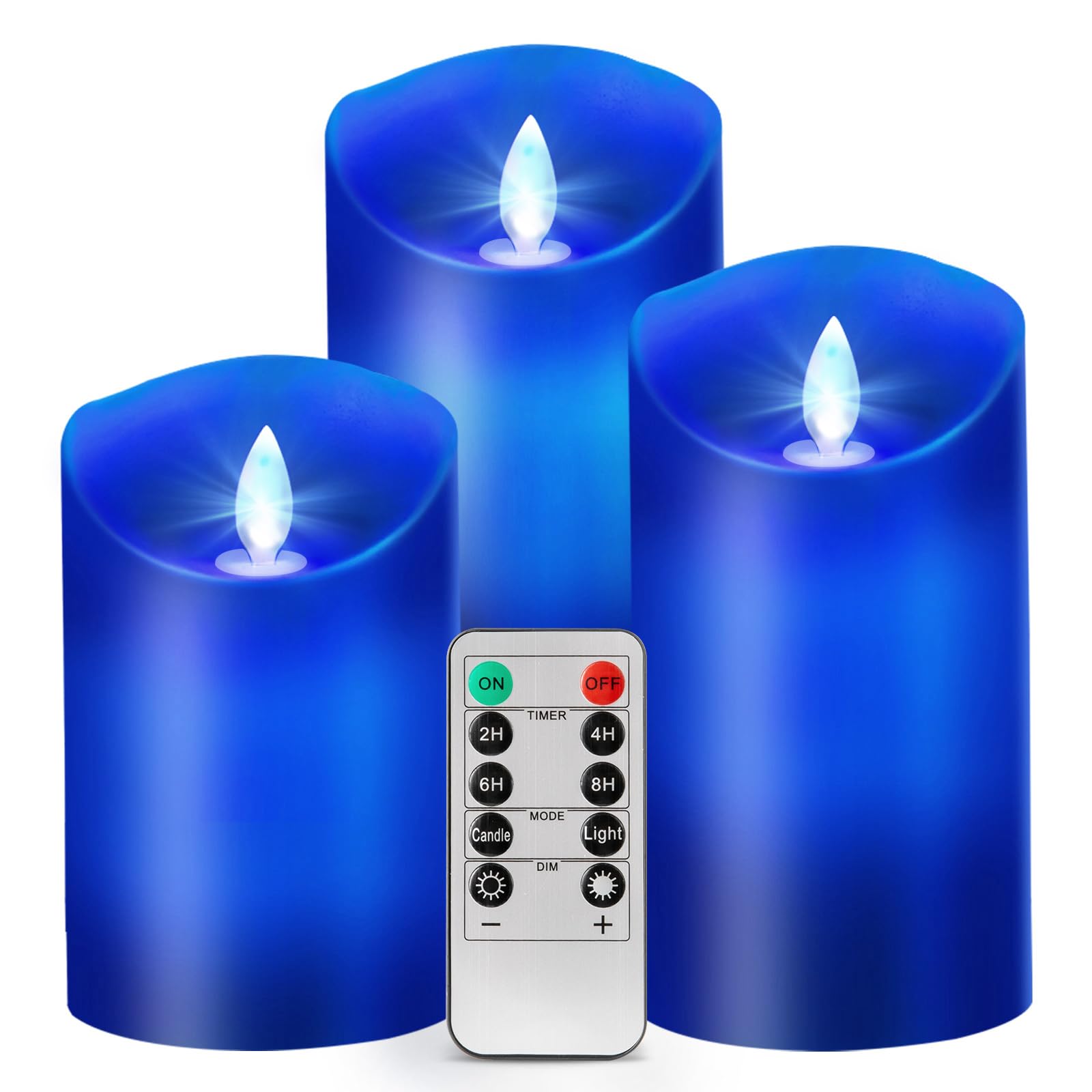 Windshell Blue Flame Candles (Blue Led Light Source), Moving Wick Design, Real Wax/Battery Operated, Remote Control With Timer A