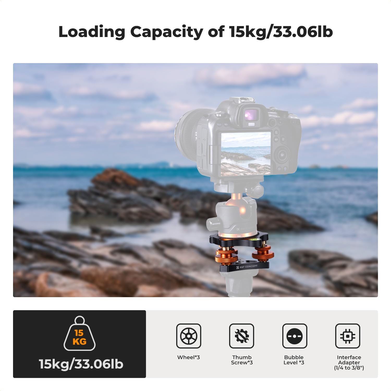 K&F Concept Tripod Leveling Base, Aircraft Grade Aluminum Tripod Leveler Stand, 3/8�Or 1/4�Thread, +/ 5�Precise Angle Adjustmentideal Tripod Base For Macro And Panoramic Photography.