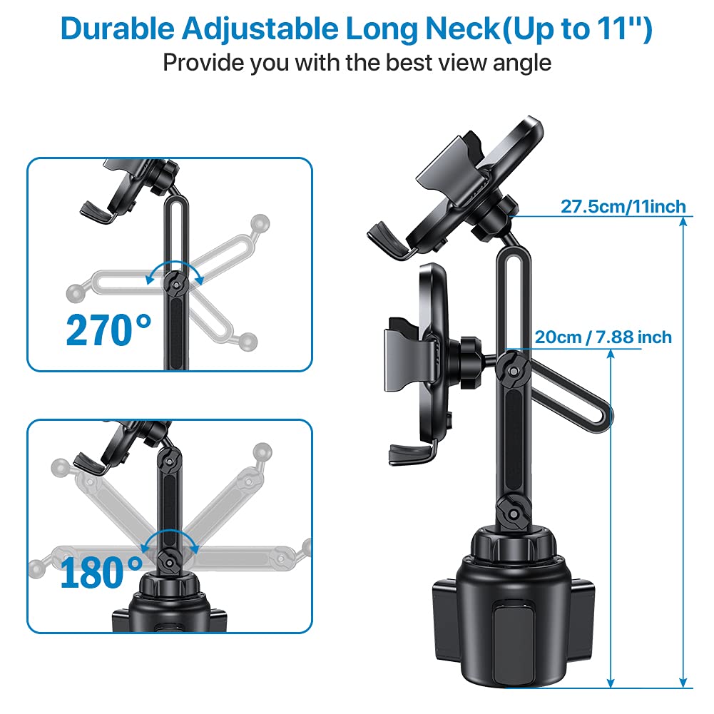 Miracase [Upgraded Version Cup Phone Holder For Car, Universal Adjustable Long Neck Car Phone Mount Cradle Friendly Compatible W