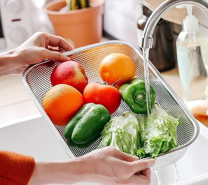 Avantara Creation Drain Basket with Drip Tray Spoon Holder Drainer for Kitchen Drying Stand Kuda Plate Rack Bartan Over Sink Cou