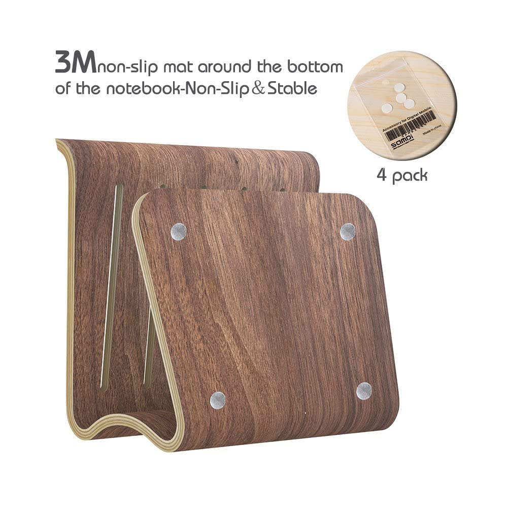 SAMDI Laptop Stand Wood, Wooden Cooling Computer Holder, Notebooks Desktop Mount for MacBook Air, Pro 13 15, iPad Pro 12.9, Dell XPS, Surface, Chromebook 11 to 17 (Walnut)