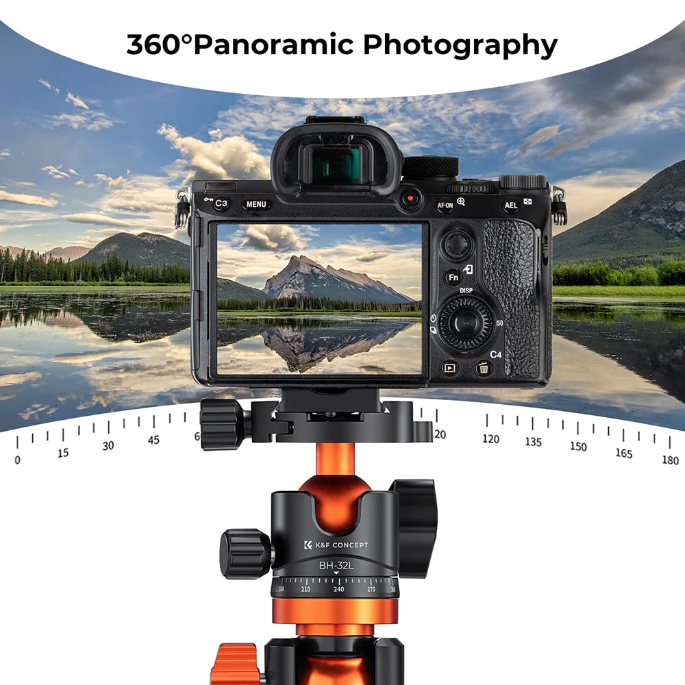 K&F Concept 32Mm Metal Tripod Ball Head 360 Degree Rotating Panoramic With 1/4 Inch Quick Release Plate Bubble Level For Monopod