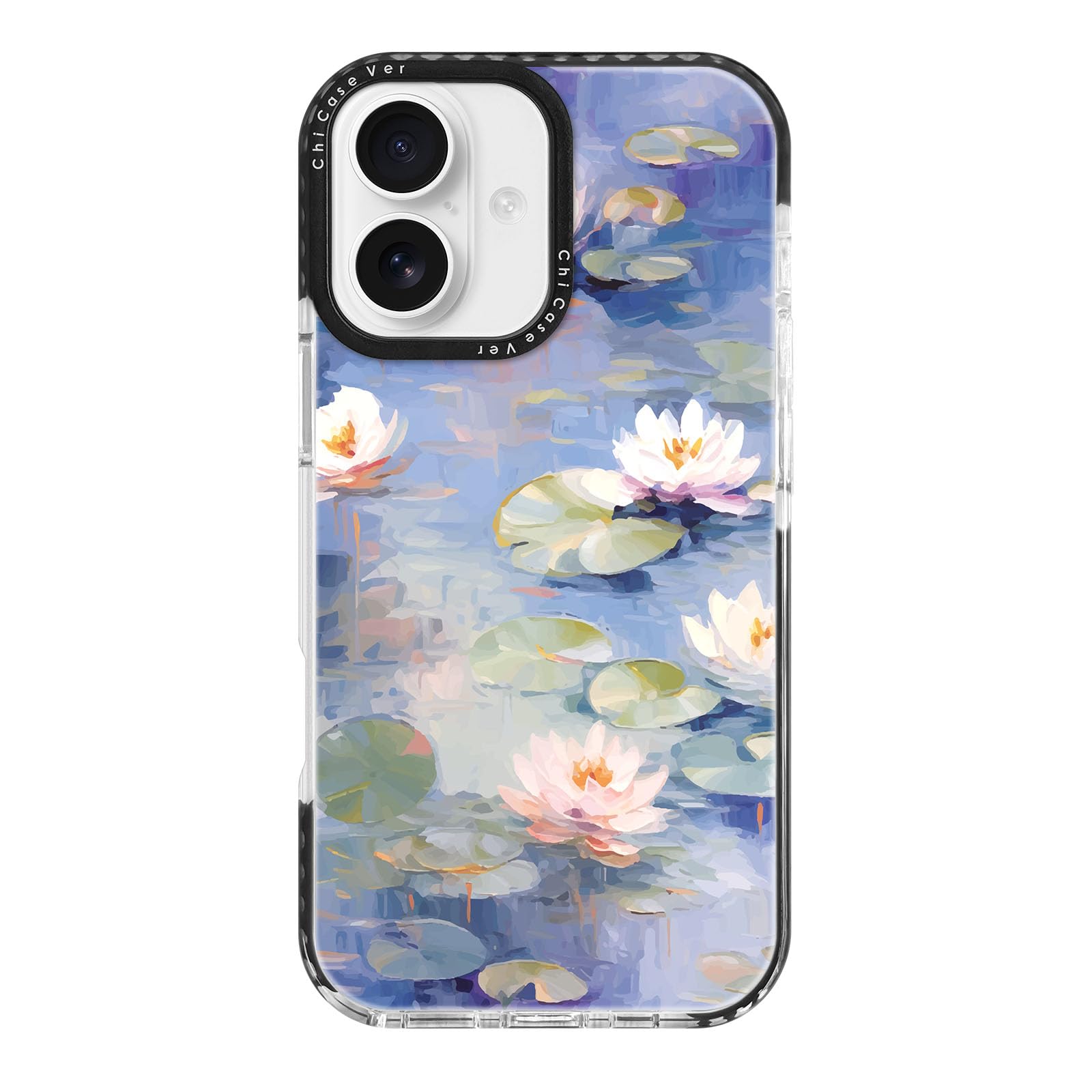 ChiCaseVer for iPhone 16 Case, Watercolor Aesthetic Pond Floral, Elegant Water Lily Soft Slim TPU Compatible with MagSafe & Mili