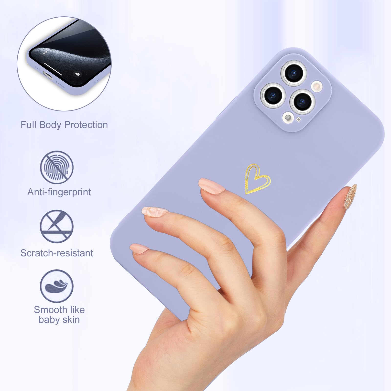 Wirvyuer For Iphone 14 Pro Case Cute Heart Pattern Soft Shockproof Slim Protective Silicone Phone Case Cover For Women Girls, Li