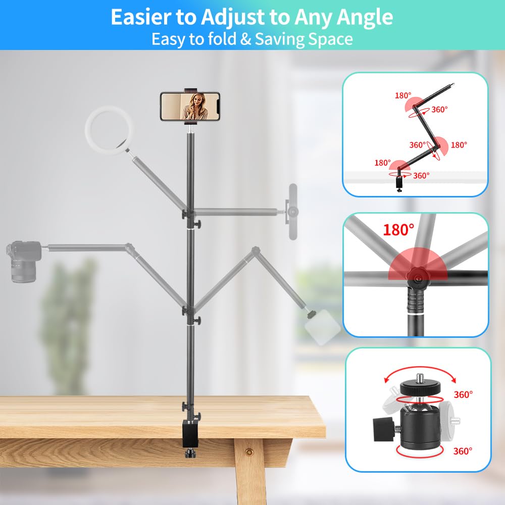 Heavy Duty Overhead Camera Desk Mount Stand 14.5-41 With 1/4 Screw, 3-Section 360Rotatable Detachable Articulating Boom Arm With