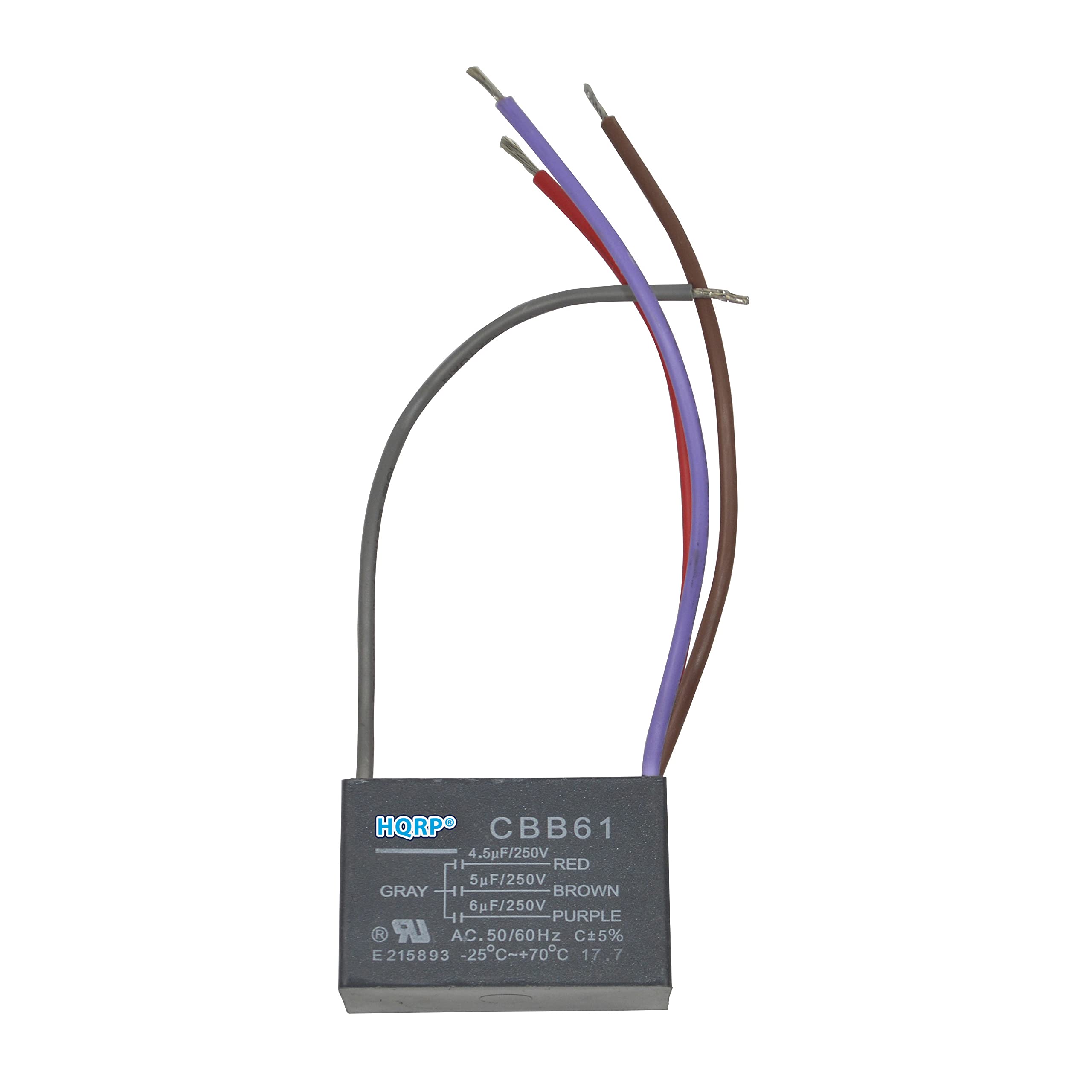 Hqrp 2 Pack Ceiling Fan Capacitor Cbb61 4.5Uf+5Uf+6Uf 4 Wire Ul Listed