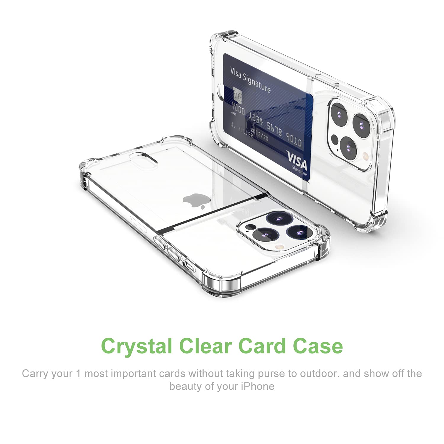 Wuwedo iPhone 13 Pro Max Clear Slim Shockproof TPU Card Wallet Case
