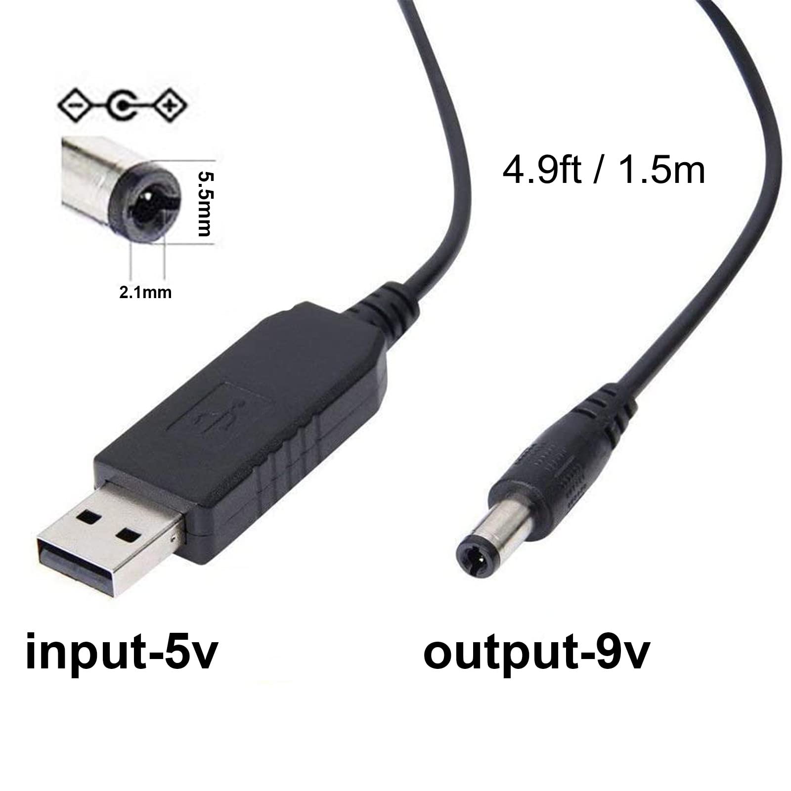 Sqrgreat Usb To 9V Adapter   Dc 5V To Dc 9V Step Up Cable Cord With Dc Jack 5.5 X 2.1Mm For Fan, Table Lamp, Piano Keyboard, Blu