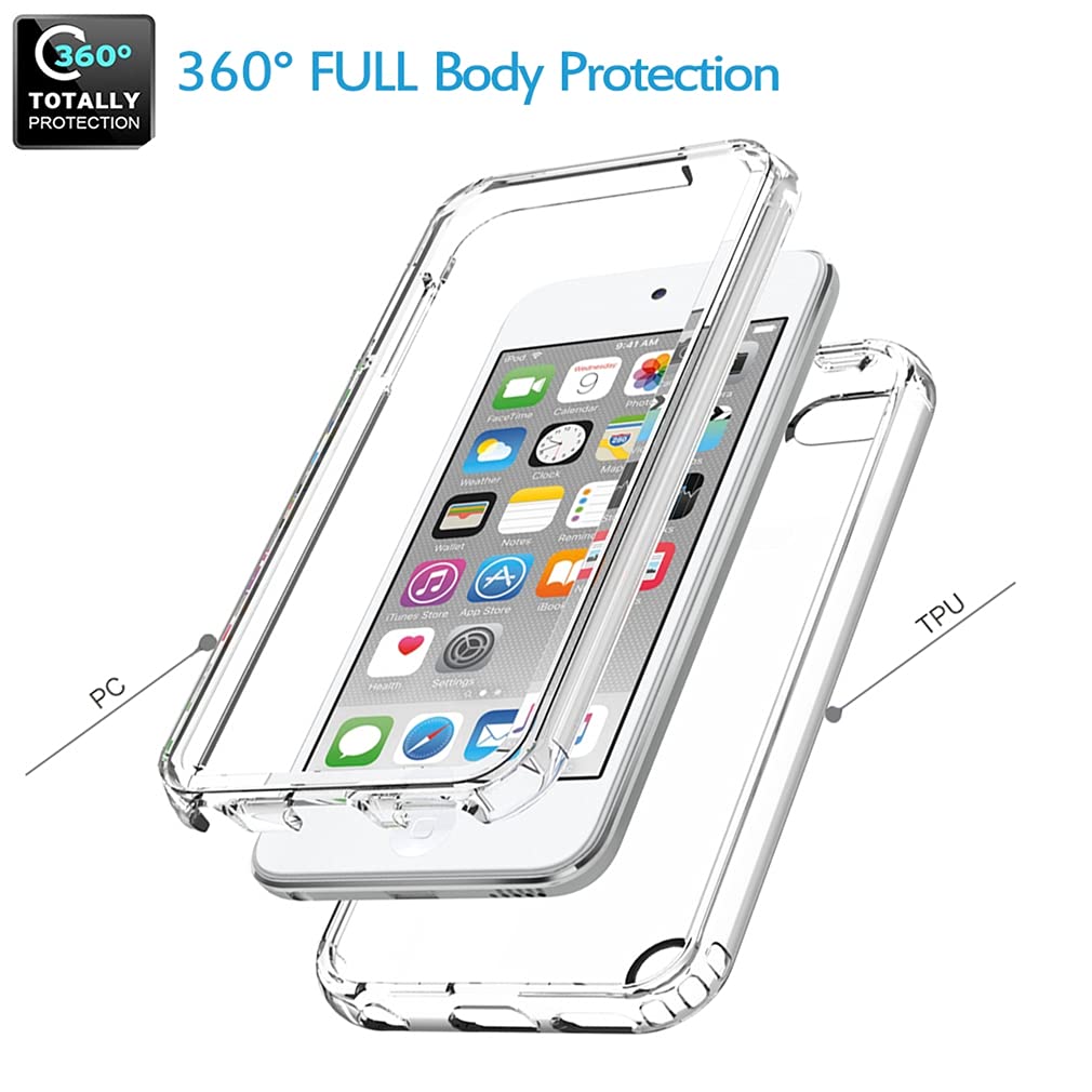 Tothedu Case For Ipod Touch 6/Ipod Touch 5/Ipod Touch 7 Case For Girls Women, Clear Full Body Protective Shockproof Hard Pc Shel