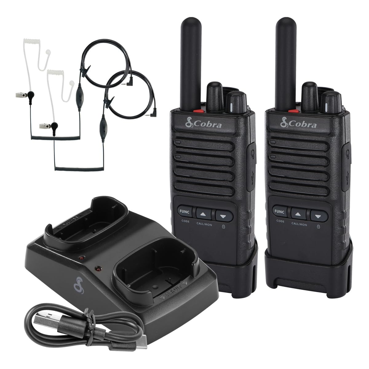 Cobra Px652 Professional Walkie Talkies   Rechargeable, 22 Channels, 300,000 Sq. Ft/25 Floor Range, Dust Protected & Splashproof (Ip54 Rating), Headsets And Chargers Included (2 Pack)